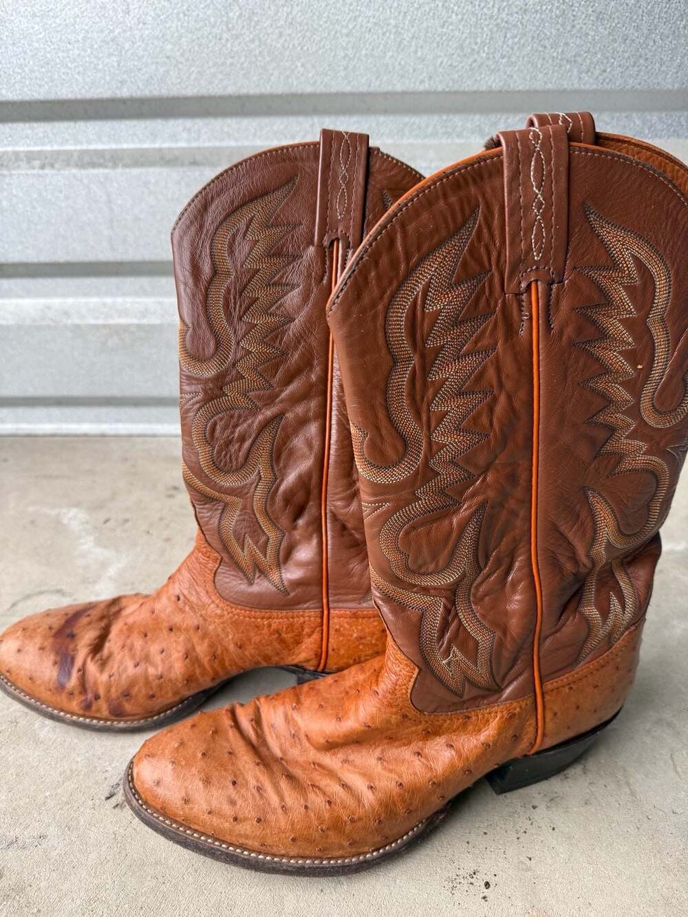 Tony Lama Full Quill Ostrich Leather Western Cowboy Boots Brown - Picture 2 of 8